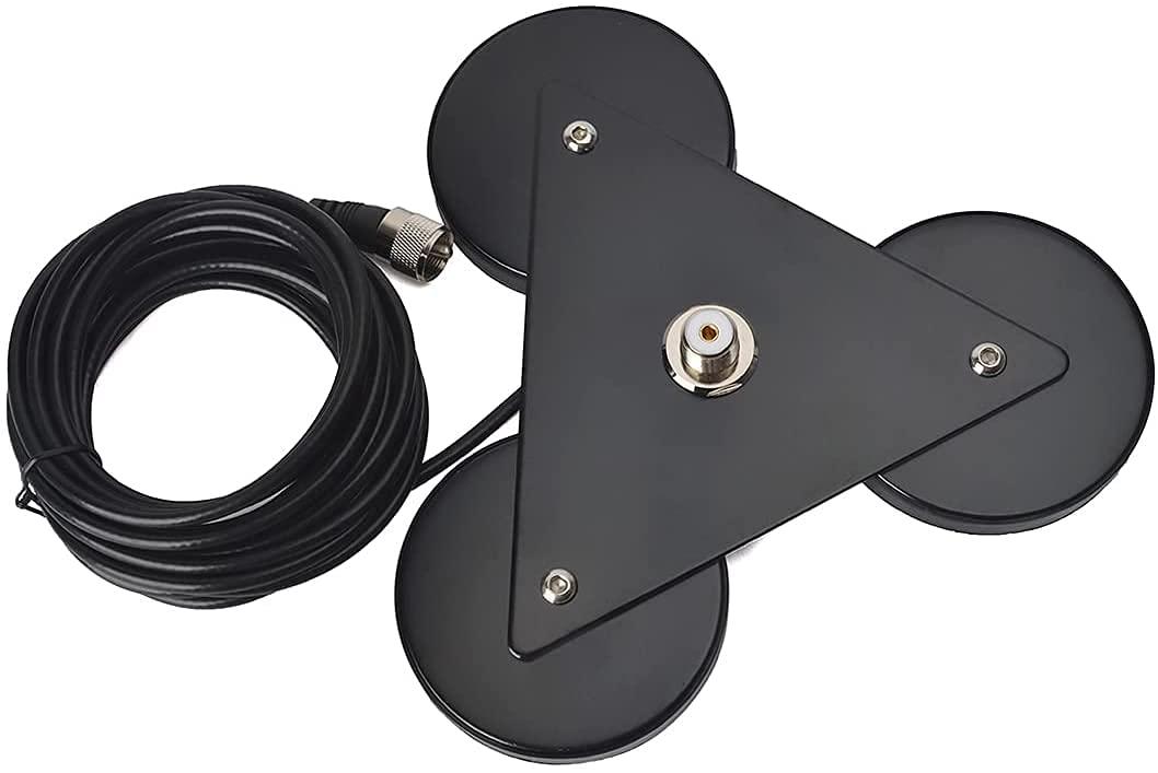HYS Heavy Duty Mobile Car/Truck SO239 8.8inch Triangle Magnet Mount Base W/5M(16.4ft) RG58 Coaxial Cable PL259 Plug