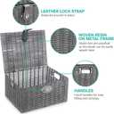 Set of 3 Woven Wicker Storage Basket Box with Lids & Lock, Built-in Carry Handles, Multifunctional Storage Organizer for Nursery, Baby, Clothes, Toys, Books, Large/Medium/Small Size (Grey)