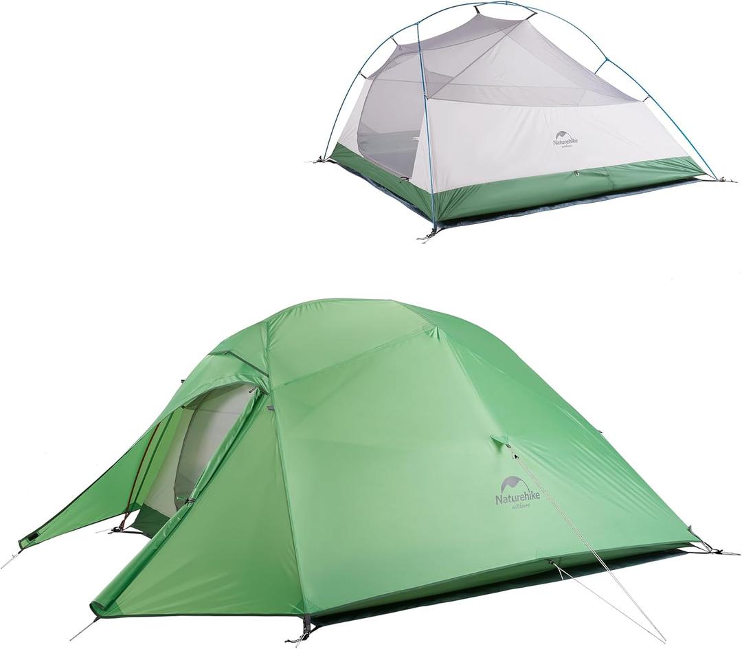 Naturehike Cloud-Up 3 Person Lightweight Backpacking Tent with Footprint - 3 Season Free Standing Dome Camping Hiking Waterproof Backpack Tents (210T Polyester-Green)