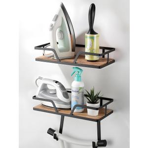 Ironing Board Hanger, 2-Layer Ironing and Iron Board Holder, Iron Board Wall Mount for Laundry Room Organization and Storage (Black)