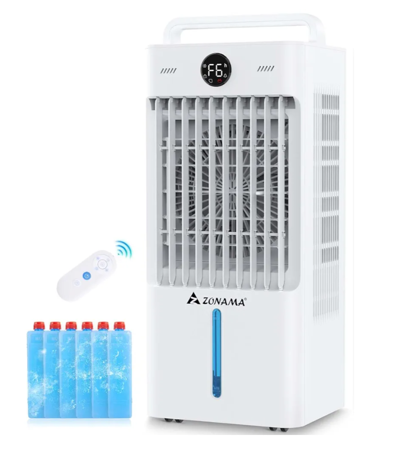 Swamp Cooler, 3-IN-1 Evaporative Air Cooler with Display & Remote, Windowless Portable Air Conditioners with Ice Cooling, 12H Timer, 6 Speeds, 60° Oscillation, Air Cooler Fan for Home Office