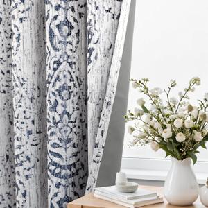 KOUFALL Navy Blue Printed Blackout Curtains 84 Inch Length 2 Panels Set for Bedroom Living Room,Coastal Chinoiserie Toile Floral Patterned Light Blocking Thermal Curtains for Winter Insulated