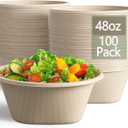 Homestockplus 48 Oz Natural Disposable Paper Bowls [100 Pack] - Heavy Duty, Eco-Friendly Compostable Salad Bowls for Organic Food, Farm to Table, Salad, BPA-Free, Microwave Safe (Unbleached)