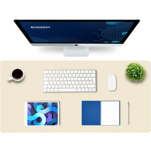 K KNODEL Large Office Leather Desk Mat, Mouse and Keyboard Pad, Computer and Laptop Mat, Desktop Protector and Cover, Writing Pad and Blotter (35.4"x17", Ivory Cream)