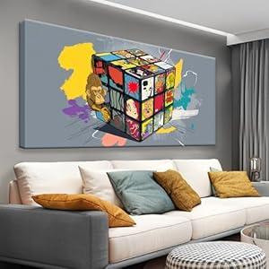 Abstract Wall Art Modern Abstract Wall Decor Multicolor Graffiti Cube Canvas Art Wall Decor Painting Picture For Bedroom Office Home Wall Decoration Artwork 20"X 40"Ready To Hang