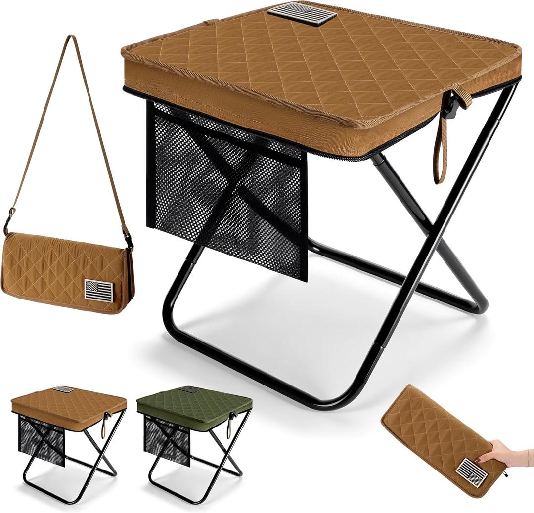 LiKiLiKi Extra Large Foldable Backpack Stool, Heavy Duty Thickened Collapsible Portable Pocket Chair, Compact Pocket Size Travel Seat for Hiking, Fishing, Picnic and Outdoor Activities (Brown)