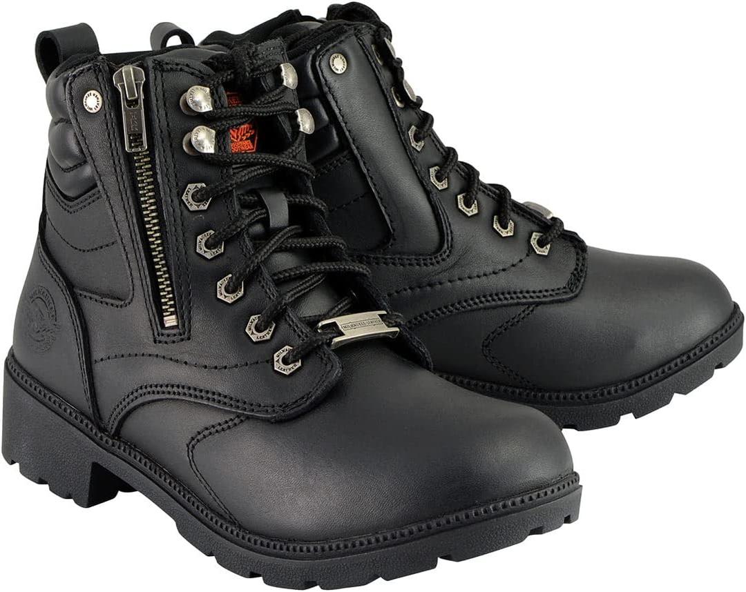 Milwaukee Leather MBL9320W Women's Black Premium Leather Wide-Width Lace-Up Motorcycle Rider Boots (8.5 Wide)