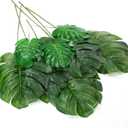 Zeyune 12 Pcs Artificial Palm Leaves with Faux Stems Fake Turtle Leaf Artificial Tropical Plants Green Large Dried Monstera Leaf UV Resistant for Table Leave Outdoor Kitchen Wedding Party Decorations