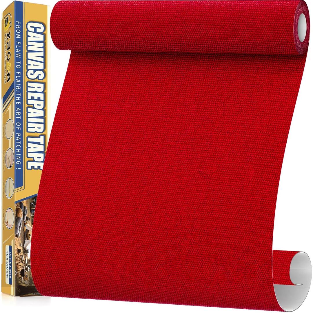 Xroam Canvas Repair Tape, 3.2 x 63 Inch Waterproof Heavy Duty Fabric Tape for Furniture, Self Adhesive Canvas Repair Patches for Boat Covers, Sofas, Tents, Louge Chairs, Canopy, Awning Red Xroam Canvas Repair Tape, 3.2 x 63 Inch Waterproof Heavy Duty Fabric Tape for Furniture, Self Adhesive Canvas Repair Patches for Boat Covers, Sofas, Tents, Louge Chairs, Canopy, Awning Red