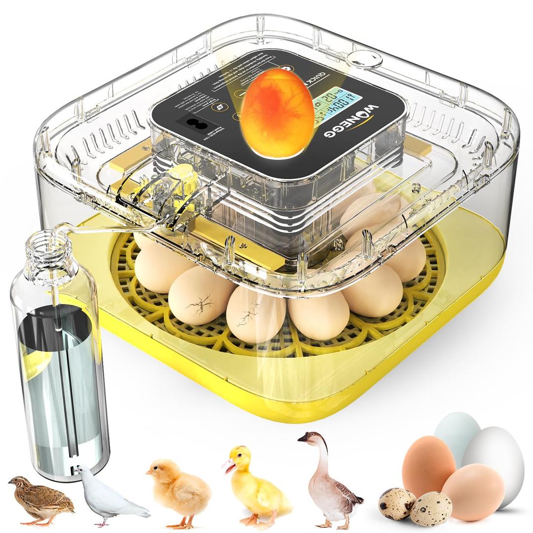 HOWOOlUA 12 Egg Incubator for Hatching Eggs with Auto Turn, Temp & Humidity Control, Built-in Candler Large Capacity Egg Incubator for Chicken Duck Goose Eggs (Yellow)