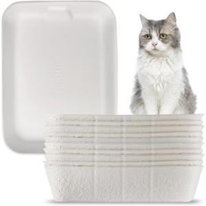 Disposable Cat Litter Box, Sturdy and Durable, Extra Thick, Large Size - 16.2"x12.6"x3.9", Water Resistant and Sustainable, Disposable Litter Boxes for Cats (White, 10-Pack)