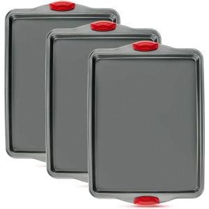 Premium Nonstick Baking Sheet Pans Set of 3, Heavy-Gauge Carbon Steel, Warp, Dent, and Rust-Resistant Gourmet Rimmed Half Cookie Sheet Trays, Non-Toxic for Exceptional Baking Performance