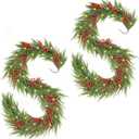 Christmas Norfolk Pine Garland 6FT Set of 2, Real Touch Faux Winter Greenery Garland with Light for Stairs Table Fireplace Backdrop Wall, Christmas Holiday Seasonal Winter Decor
