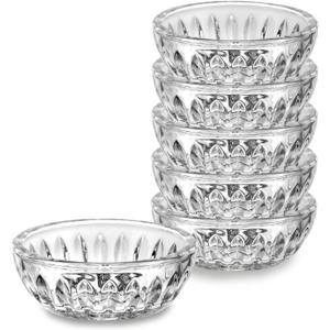 6 pack 2oz Glass Bowl Set Round Small Serving Dish for Dessert Salad Snack Ingredient Bowls for Prep Crystal Clear Relish Tray for Appetizer Sauces Dip