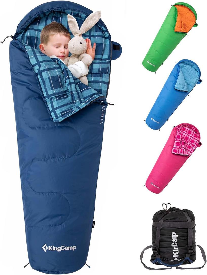 KingCamp 45°F Kids Sleeping Bag, Lightweight Waterproof & Compact Flannel Sleeping Bags Cold Weather & Warm Youth Essentials Gear Accessories for Camping, Fits 10-12 Children up to 4'7"-5'5" Tall
