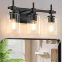 Asnxcju 3-Light Matte Black Vanity Light for Bathroom, Modern Bathroom Lighting Fixtures Over Mirror, Vanity Lights with Clear Glass Shade, Industrial Bath Wall Lamp for Living Room Bedroom Hallway