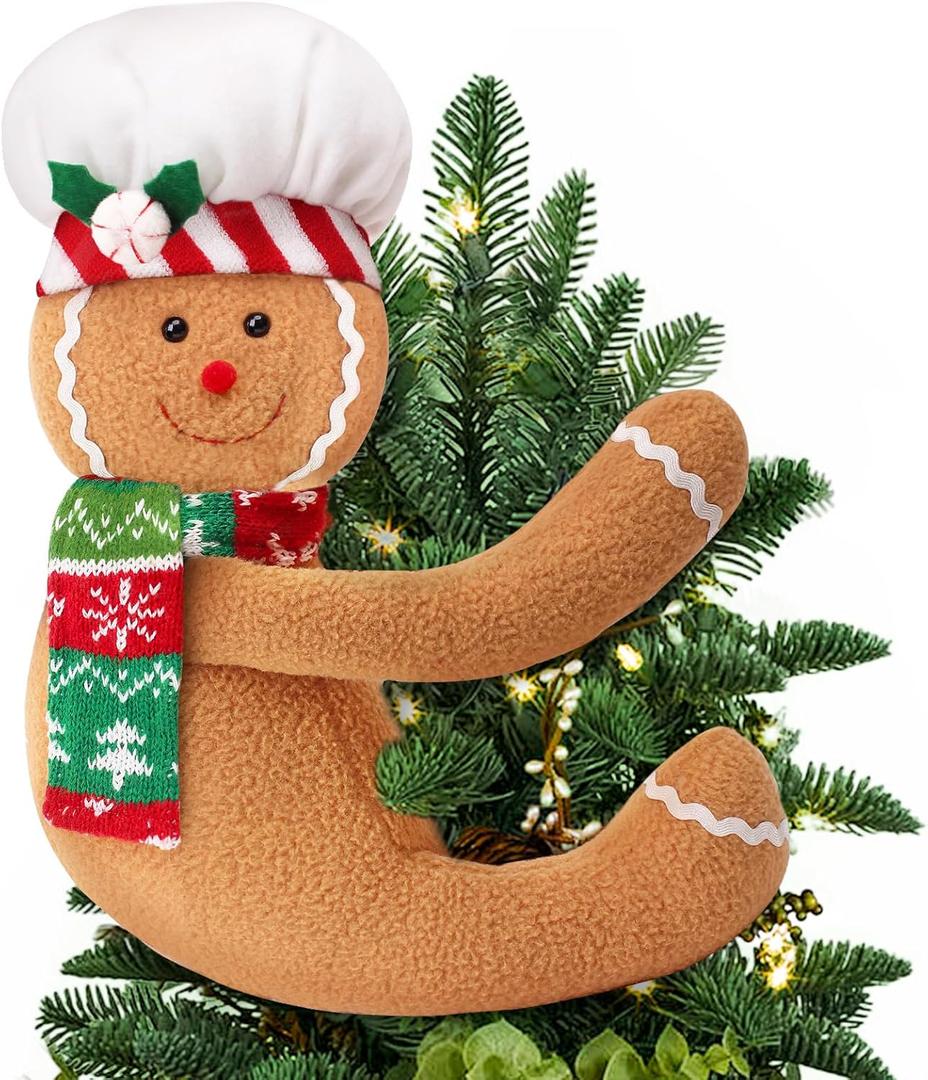 RINOLY Gingerbread Tree Topper,Gingerbread Christmas Decoration,Plush Stuffed Gingerbreads Man Ornaments for Tree Wine Bottle Curtain Holiday Decor