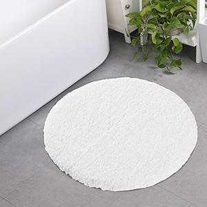 Seavish Luxury White Bath Rug, 2ft Shaggy Round Bathroom Rug,Non Slip Efficient Water Absorbent Machine Washable Tufted Circle Bath Mat Microfiber Soft Thick Plush Circular Rug Floor Carpet
