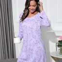 PNAEONG Women's Cotton Sleepwear Long Sleeves Nightgown Print Tee Sleep Dress (XXXL)