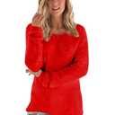 LemonGirl Women's Fashionable Long Sleeve Pullovers Loose Fluffy Fuzzy Jumper Sweater Red.M