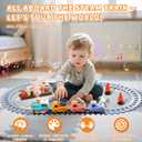Steam Train Set for Toddlers Cartoon Face Locomotive with Remote Control, Real Steam, Lights & Music Magnetic Toy with Tracks & Trucks
