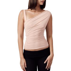Women One Shoulder Top Ruched Mesh Crop Tank Slim Fit Shirt Beige S (Beige, S)