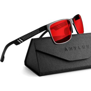 ANYLUV Blue Light Blocking Glasses Men Computer Gaming Glasses Lightweight Al-Mg Metal Anti Eyestrain Eye Protection (A4- Black(sleep Enhancement))