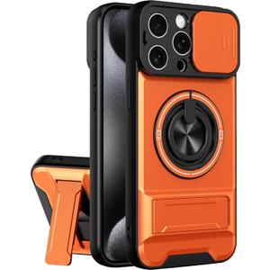 Dssairo for iPhone 15 Pro Max case with 360Rotation Magnetic Ring Compatible with MagSafe Slide Camera Cover Foldable Stand Military-Grade Shockproof Protective case (Orange, iPhone 15 Pro Max)