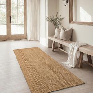 Runner Rug  Boho 2x6 ft Hallway Runner Rug Washable Non-Slip Cotton Entryway Rug with Rubber Backing, Taupe Brown, Machine Washable, Durable Hand-Woven Design for Home & Kitchen