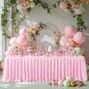 Pink Glitter Tablecloth for Rectangle Tables 8ft, Wrinkle Resistant Ruffles Shimmer Party Table Skirt, Washable Satin Banquet Table Cloth Skirt for Princess, Girl Birthday, Parties, Wedding, Banquets