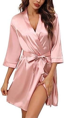 Samring Women's Bride Bridesmaids Robe Short Satin Kimono Robes for Wedding & Bridal Party Silk Bathrobes for Women XXL