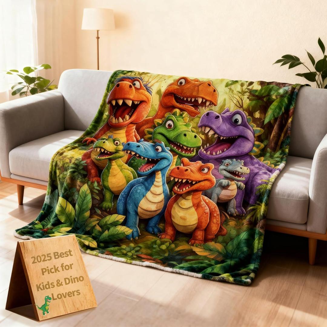 Dinosaur Blanket for Boys Girls 3D Dinosaur Throw Dino Blanket for Toddler Boys Kids Cute Smiling Dinosaurs HD Digital Print Flannel Ultra Soft Lightweight All Season(50"x60")