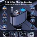 OHLPRO Retractable Car Charger Cigarette Lighter Adapter, 168W 5 in 1 Fast Phone Charging Built-in Replaceable Fuse, Socket Splitter with USB C and USB i Cord, Fit for Phone iPad Galaxy GPS, Blue