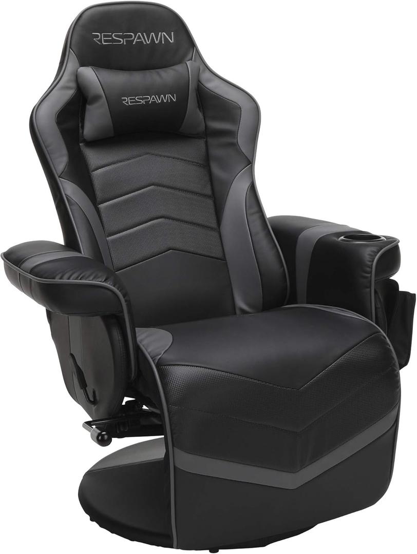Respawn 900 Console Gaming Recliner with Footrest and Lumbar Support - Comfortable Ergonomic Gaming Chair with Headrest, No Wheels, Reclining, Heavy Duty, Racing Style Video Game Chairs - Gray (Grey)