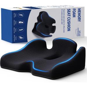 Benazcap Standard Memory Seat Cushion for Office Chair Pressure Relief Sciatica & Tailbone Pain Relief Firm Coccyx Pad for Long Sitting, Office Chair, Gaming Chair and Car Seat-Black, Standard Size (17" x 13" x 5")