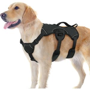 rabbitgoo Escape Proof Dog Harness, Soft Padded Full Body Pet Harness, Reflective Adjustable No Pull Vest with Lift Handle and Leash Clip for Large Dogs Walking Hiking Training, L, Black