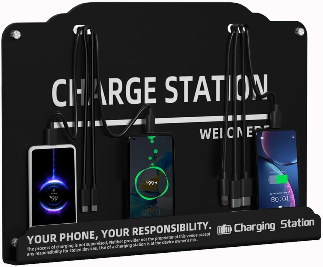 WELONEDEN Wall Mounted Cell Phone Charging Station Mobile Phone Charging Station | Fast Charging 8 Device | Compatible with iphone ipad Smartphone Tablets Port | Great for Offices Hotel Hospital Airport (Black)