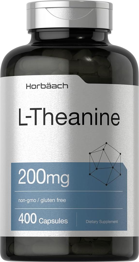 Horbach L Theanine | 200mg | 400 Capsules | Value Size | Non-GMO, Gluten Free Supplement BBD 10/2028