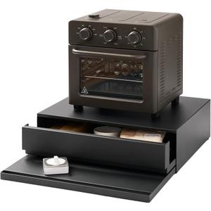 YAMAZAKI Home Tower Kitchen Countertop Organizer Appliance Stand with Drawer and Pull-Out Shelf – Steel Microwave Stand with Drawer, Modern Countertop Shelf Organizer, Black - Steel