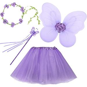Haysandy Fairy Princess Costume Set, Include Headband, Butterfly Fairy Wing, Tutu Skirt, Butterfly Wand for 2-12 Years Girls, Birthday (Purple)
