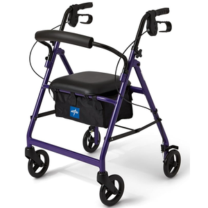Medline Aluminum Rollator Walker with Seat, Purple, 250 lb. Weight Capacity, Lightweight, 6” Wheels, Foldable, Adjustable Handles, Rolling Walker for Seniors 