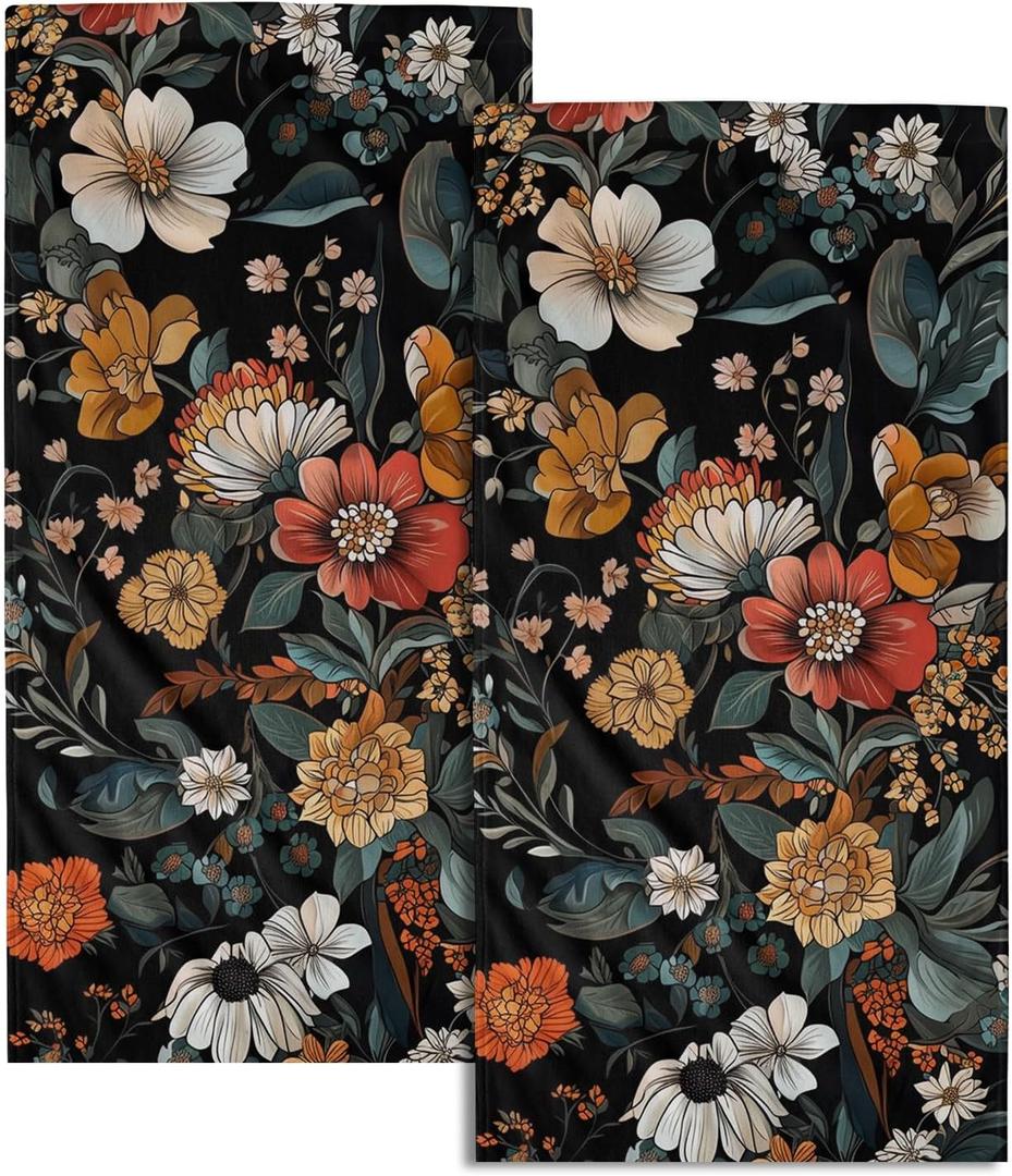 Giwawa Vintage Floral Hand Towels Set of 2 Boho Flower Dish Towels Soft Bath Towels Absorbent Guest Face Towel for Gym Kitchen Home Bathroom Decor