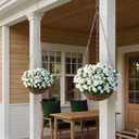 16 Bundles Artificial Roses for Front Door Outdoor Decor, Realistic Fake Silk Bouquets Flowers Faux UV Resistant Real Looking Rose Plants for Garden Balcony Farmhouse Home Spring Summer Decor (White)