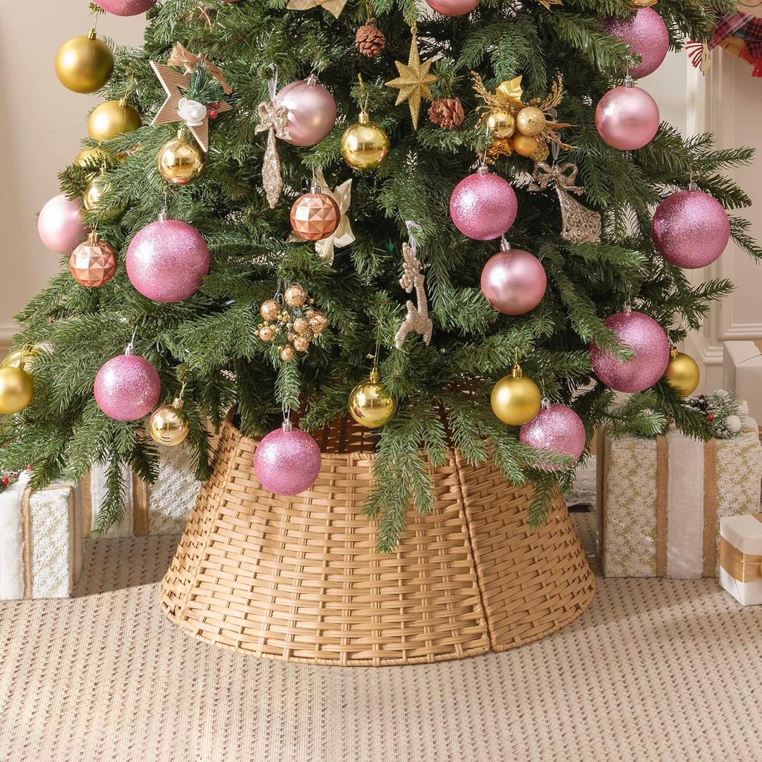GRANNY SAYS Tree Collar for 4-7.5 ft Tree, Christmas Wicker Tree Collar, 22" D Christmas Tree Stand for Champagne Tree, Beautiful Tree Skirts, Basket for Bottom of Christmas Tree, Nature