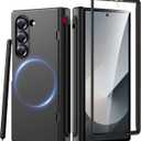 Miimall Magnetic for Samsung Galaxy Z Fold 7 Case with Pen, [Compatible with Magsafe][S Pen Holder & Hinge Protection & Screen Protector] Ultra Slim Thin Full Cover Phone Case for Z7 Fold7 5G Black