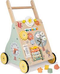 GiggleGems Wooden Baby Walker, Multiple Learning Activities Center Develops Motor Skills for Infant to Toddler, Push and Pull Walkers with Wheel for Boys Girls