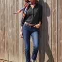 Women's Basic Button Down Shirts Long Sleeve Plus Size Simple Stretch Formal Casual Shirt Blouse (Black, L)