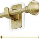 ENJOYBASICS No Drill Curtain Rods for Window 48 to 84 Inches, 5/8 Inch Diameter Renter Friendly Drapery Rod with Adhesive Brackets without Drilling, Adjustable from 27 to 90 Inches, Gold