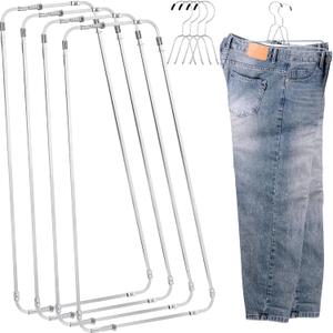 Colingmill 4 Sets Pants Stretcher Wrinkle Free Pants Hangers Hang to Dry Stretchers for Creased Wrinkle Free Slacks Without Ironing (Silvery), 20.87 X 11.02 Inches - 38.19 X 16.93 Inches