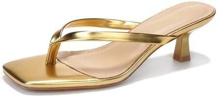 LULLASONG Women's Kitten Heels Sandals Square Open Toe Flip Flop Heels 1.8-2 Inch Heeled Sandals for Women Size 8.5